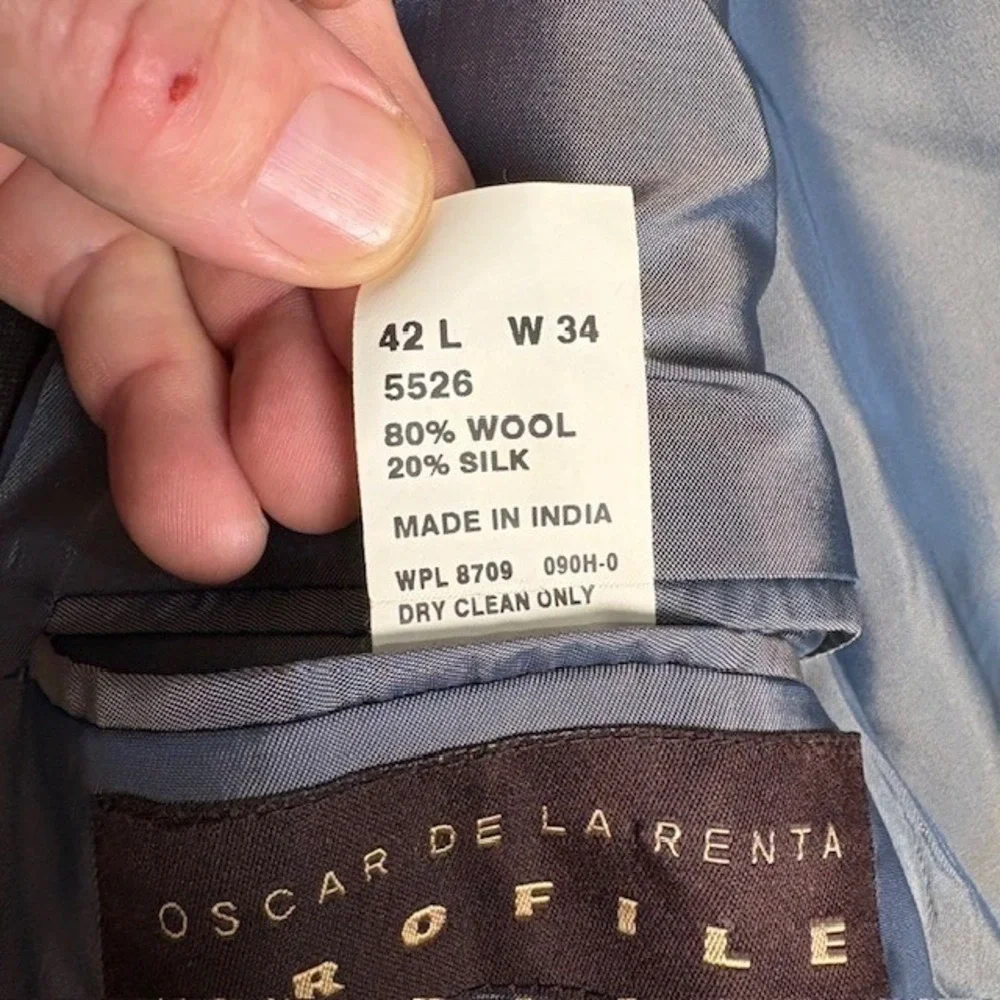 Oscar de‎ la Renta Profile Men's Charcoal brown Wool Silk Suit Jacket Blazer 42L